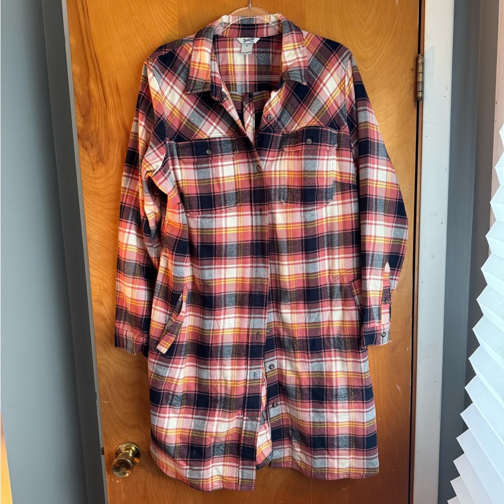 Duluth Trading Co Plaid Utility Jacket - Red, Black, and Orange